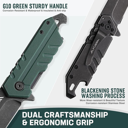 FLISSA Folding Knife, 4" Small Pocket Knife with Bottle Opener and Slotted Screwdriver, Dual Craftsman Handle, EDC Pocket Knife for Hunting, Survi...