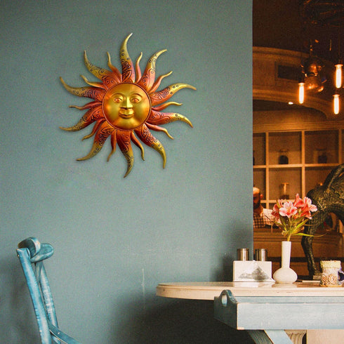 Metal Sun Wall Art Decor-17.3 inches Rustic Retro Metal Sun Hanging Decoration for Indoor Outdoor,Gift for Mom Dad Friends(Gold)...