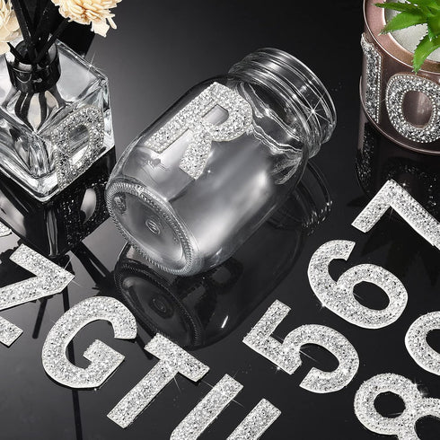 WILLBOND 37 Pieces Rhinestone Letter Stickers Large Glitter Alphabet Crystal Number Self Adhesive Bling Stickers Iron on Letters for Art Crafts Cl...