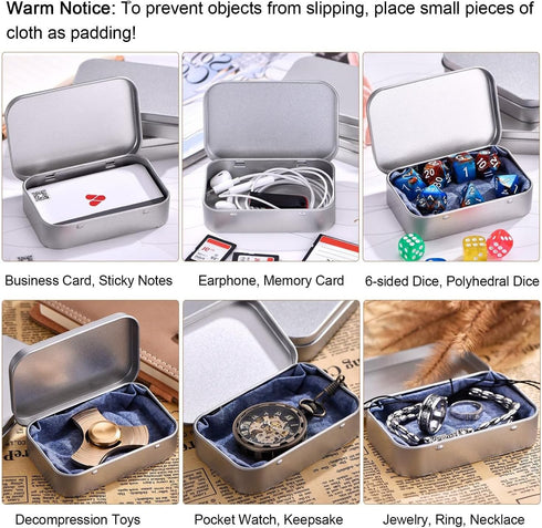 3 Pack 3.75 by 2.45 by 0.8 Inch Silver Metal Rectangular Empty Hinged Tins Box Containers with Lids Mini Portable Box Small Storage Kit, Home Orga...
