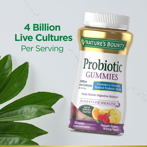 Nature's Bounty Probiotic Gummies, Immune Health & Digestive Balance, Pineapple, Raspberry and Orange Flavor Gummies, 60 Ct...