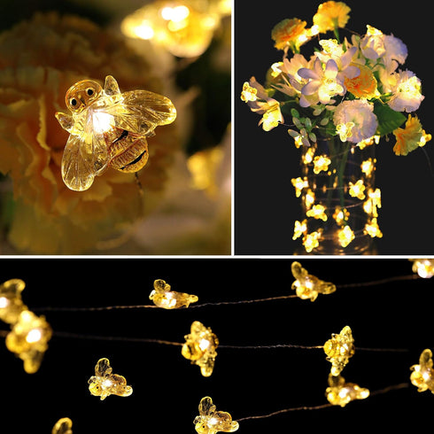 Small Honeybee 40 LED String Lights 1"(H) 13.5ft Battery Operated Waterproof Warm White with Remote Control for Indoor Covered Outdoor, Holiday Pa...