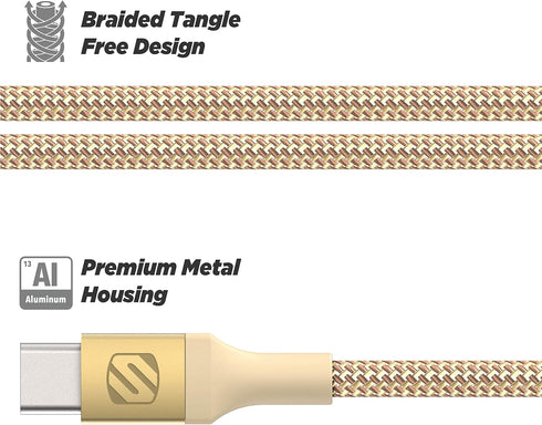 Scosche Ci4B4GD-SP MFi Certified Strikeline Sync Braided Charging Cable for Lightning and USB-C Devices, 4 Feet, Gold...