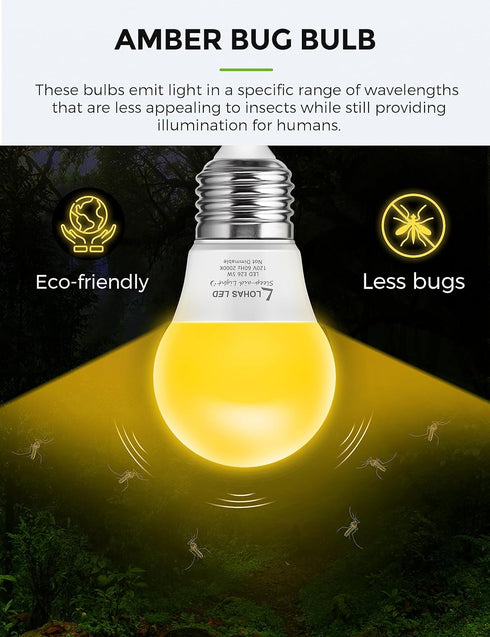 LOHAS Bug Light Bulb Yellow LED Bulbs, Outdoor Porch Lights, Amber Bedroom Night Light Bulb A15 Bugs LED Bulbs, 40W Equivalent E26 Edison Bulb(5W)...