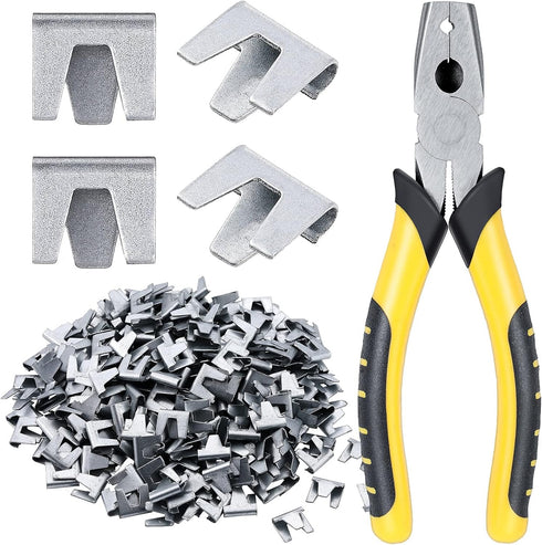 300 Pieces Wire Cage Clips with 1 Piece Wire Cage Buckle Snap Plier for Chicken Pet Dog Cat Cage (Silver, Black Yellow)...