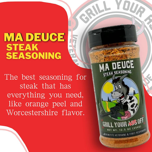 Ma Deuce Steak Seasoning by Grill Your As Off - BBQ & Grill Seasoning, Best on Steaks, Burgers, and Meats - Dry Rub - 100% Veteran Owned - USA Mad...