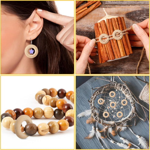 Ira Pollitt 150 Pcs 25 mm/1 inch Wooden Craft Ring Natural Unfinished Mini Wooden Rings Circle Wood Pendant Connectors for DIY Projects Jewelry an...
