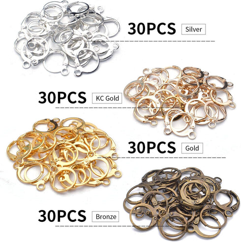 Hypoallergenic Earring Hooks, 120 Pieces Brass Lever Back Earring Round French Hook Ear Wire with Open Loop for Earring Designs Jewelry Making - 4...