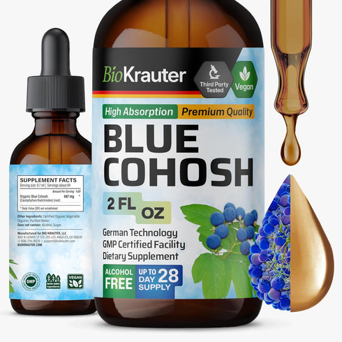 BIO KRAUTER Blue Cohosh Tincture - Caulophyllum Thalictroides Extract - Women’s Health Support - Alcohol and Sugar Free Liquid Blue Cohosh Extract...