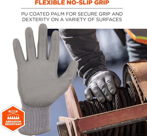Ergodyne ProFlex 7024 Cut Resistant Work Gloves, ANSI A2, PU Coated Palms for Flexible No Slip Grip, Abrasion Resistant, 13g, Touchscreen Capable,...