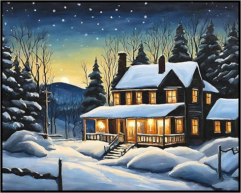 Posterizer 1 pcs- quaint old village-building in nature-night sky 15-Landscape & Nature Art-Floral Botanical Art- Decor for Home & Office- unframe...