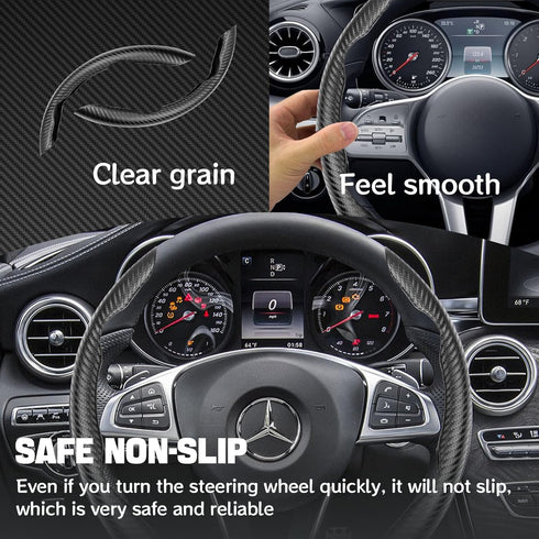 Steering Wheel Cover Carbon Fiber Anti-Skid Segmented Steering Wheel Protector Universal Fit Hard Car Steering Wheel Cover for Men/Women Car Inter...
