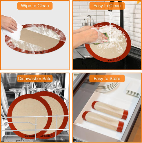 Round Silicone Baking Mats Set of 2-Silicone Mat for 8 Inch Pizza Cake Pan Air Fryer,Non-Stick Reusable Heat Resistant Baking Sheets for Bread Coo...