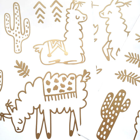 Alpaca Animal and Cactus Wall Decal. Peel and Stick for for Kids, Baby Bedroom Nursery and Living Room. 50 pcs Vinyl Wall Stickers (Gold)...