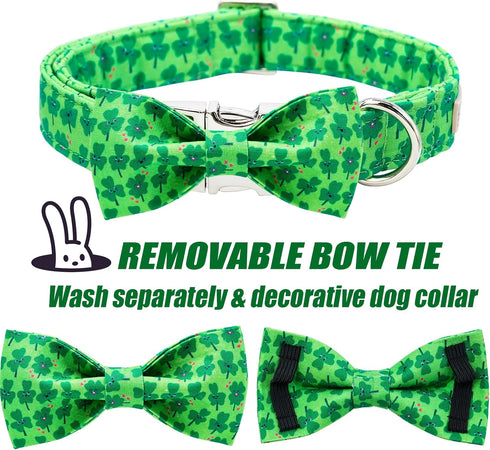 2023 NEW St.Patrick's Day Dog Collar with Bow Tie-Babole Pet, Cute Clover male Dog Collar with Safety Metal Buckle Adjustable Puppy Collars for Sm...