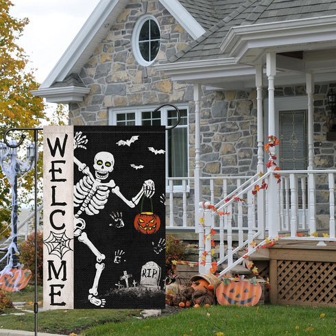 Louise Maelys Halloween Skull Garden Flag 12x18 Double Sided, Burlap Small Spooky Welcome Halloween Pumpkin Bat Yard House Flags Seasonal Holiday ...