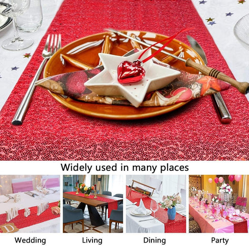yuboo Red Sequin Table Runners,Glitter Table Runner 2 Pack 12''x108'' for Mother's Day/4th of July/Girls' Birthday Party/Wedding/Bridal Baby Showe...