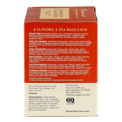 Teeccino Mushroom Herbal Tea - Mushroom Adaptogen Tea Sampler - 12 Tea Bags - Support Your Health With Mushrooms and Adaptogenic Herbs, Prebiotic,...