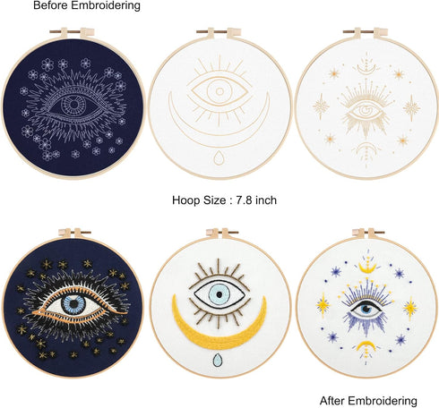 Anidaroel 3 Sets Evil Eye Embroidery Starters Kit for Beginners, Stamped Cross Stitch Kits for Beginners Adults Include Embroidery Cloth, Embroide...