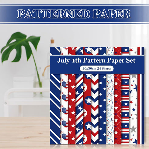 Whaline 24 Sheet 4th of July Pattern Paper with 4 Sheet Stickers Scrapbook Paper Double-Sided Collection Decorative Craft Paper Folded Flat for Pa...