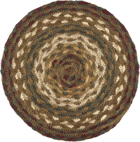 VHC Brands Tea Cabin Jute 8 inch Trivet Log Cabin Country Rustic Lodge Kitchen Tabletop Design, Moss Green and Deep Red...
