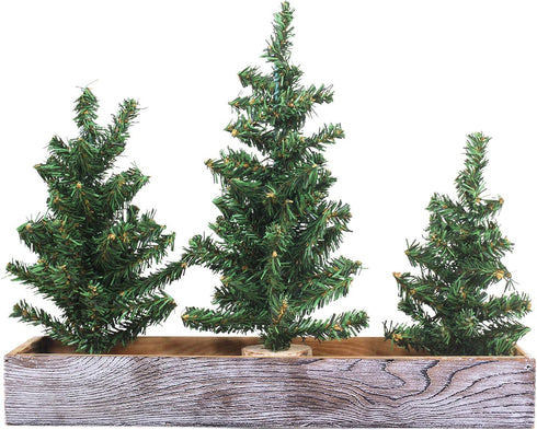 Winlyn 3 Pack Mini Canadian Pine Trees with Wood Bases Artificial Miniature Christmas Trees and Rustic Planter for Holiday Season Tabletop Decorat...