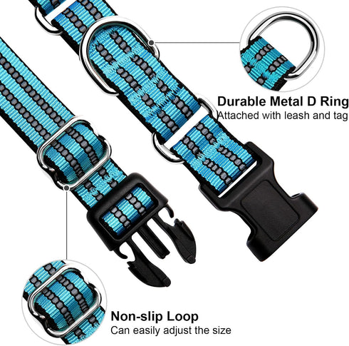 Martingale Dog Collar, Adjustable Nylon Reflective Collar with Buckle No Pull Dog Collar for Small Medium Large Dogs (Blue M)...