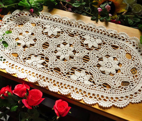 Laivigo Handmade Crochet Lace Oval Lucky Flower Tablecloth Table Runner Doilies Doily,12x24 Inch?Beige...