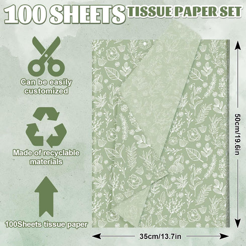 AnyDesign 100 Sheets Sage Green Wildflower Tissue Paper Green White Floral Gift Wrapping Paper Bulk Botanical Greenery Flower DIY Art Craft Paper ...