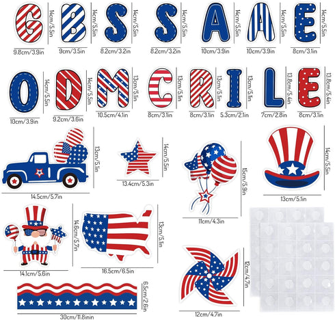 Whaline 95Pcs Patriotic Classroom Bulletin Board Decoration Kit God Bless America Bulletin Board Set Cartoon 4th of July Cutouts with Glue Points ...
