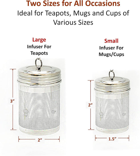 URBAN ESCAPE Tea Steeper For-Loose Tea Leaf (2 PACK-LARGE for Teapot/Kettle & SMALL for Mug/Cup 20oz) Tea Infuser Tea Diffuser Extra Fine Mesh Sta...