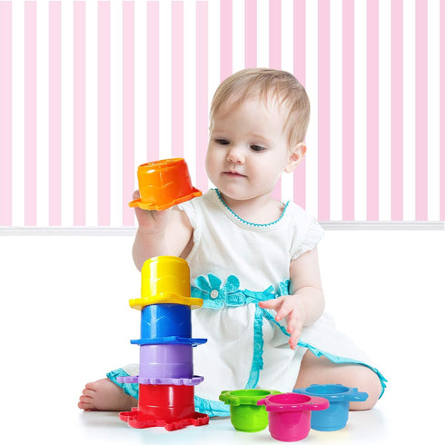 Baby Bath Toy - Beach Stacking Cups for Boys and Girls - Bath Tub Toys for Toddlers and Kids - 8 pcs...