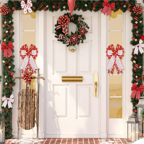 Whaline 36 Yards 6 Rolls Christmas Ribbon Red White Sripe Plaids Dot Wired Edge Ribbon Xmas Tree Candy Cane Snowflake Burlap Craft Ribbon for Xmas...