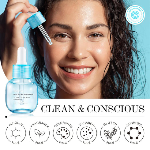ZealSea 2% Pure Hyaluronic Acid Serum for Face with Vitamin B5 Hydrating Serum to Smooth Skin Deep Moisturizing Face Serum for Women Anti-Aging Fa...