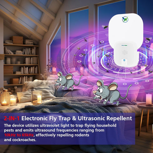 Fly Trap Indoor, 2-IN1 Ultrasonic Insect Repeller Insect Catcher, Plug-in Flying Insect Trap for Gnat, Moth, Mosquito, Flies, Electronic Pest Repe...