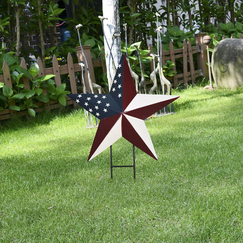 Metal Barn Star Yard Sign Patriotic Garden Stakes Hanging Star Ornament with Stake Outdoor 4th of July Lawn Decoration Party Supplies USA Flag Dec...