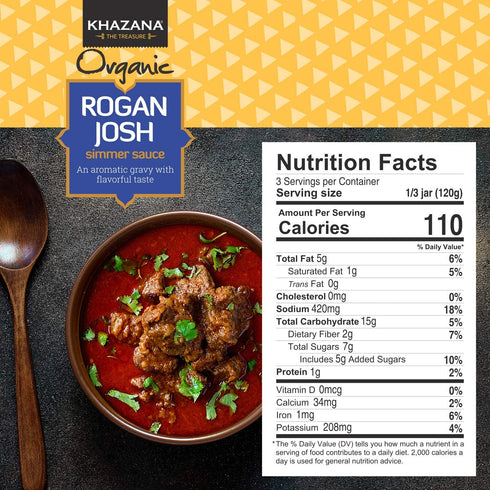 Khazana ORGANIC Rogan Josh Indian Simmer Sauce - 12.7oz Jars | Non-GMO, Vegan, Gluten Free, Kosher | Authentic Indian Meals Made Easy at Home!...