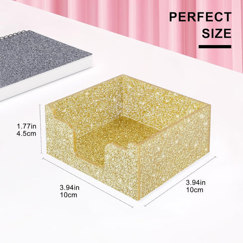 Acrylic Sticky Note Holder, Self Stick Note Pad Holder, 3.94 x 3.94 Inch Glitter Sticky Note Dispenser, Memo Pad Holder Dispenser Organizer for Sc...