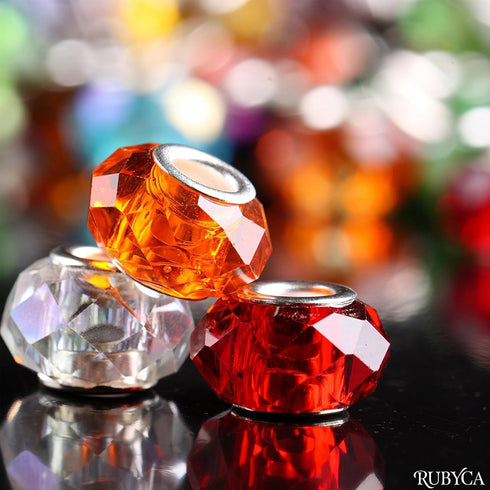 RUBYCA Murano Faceted Beads for Jewelry Making Glass Beads for Bracelets Making Charms European Silver Core Lampwork Spacer Craft Large Hole Bulk ...
