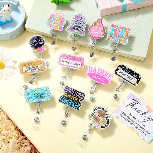 12 Pcs Funny Badge Reel Nurse Badge Reel Holder Retractable ID Clips Cute Badge Reel for Doctor Student Men Women Office Nurses Lanyard Supplies A...