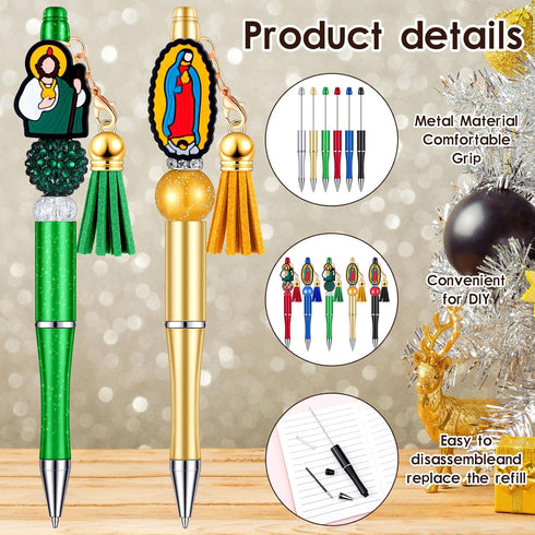 Colarr 12 Sets Christmas Beadable Pens Bulk Halloween Bead Pens with Colorful Beads Tassels Clasps and Beaded Pens DIY Pens Making Kit for Women K...