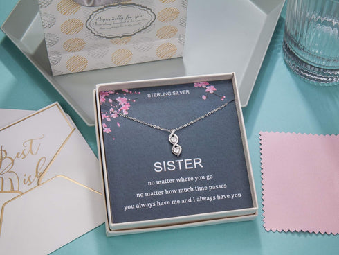 Sister Gifts from Sister, Sterling Silver Infinite Two Interlocking Infinity Double Hearts Necklace, Birthday Jewelry Gift Necklaces for Sisters, ...