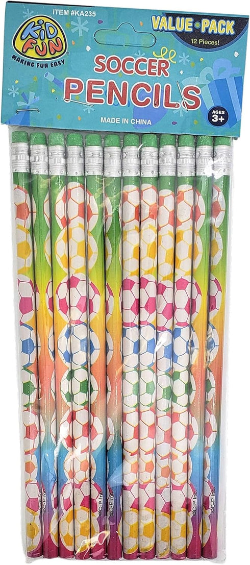 Fun Soccer Ball Print Colorful Pencils with Eraser Top (7.5" Standard size) Euro Football Design. #2 Lead. Unsharpened. Made of Wood. (24)...