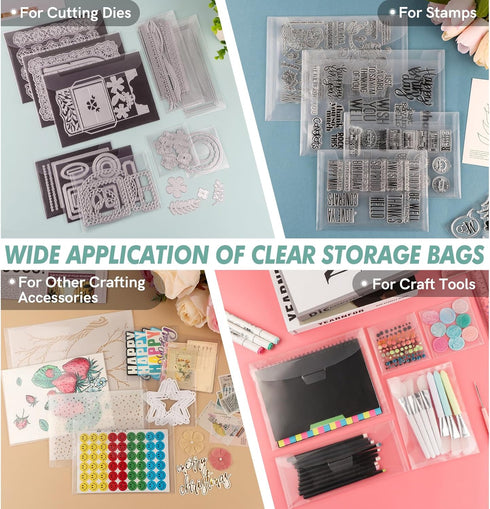 50 Pieces Stamp and Dies Clear Storage Pocket,3.9x3.9inch Scrapbooking Storage Bags for Die Cuts,Resealable Plastic Seal Pockets Folders for DIY C...