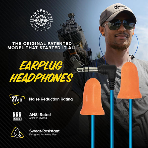 Plugfones Basic Earplug Headphones Earplug-Earbud Hybrid 27 dB Noise Reduction Rating OSHA Compliant Hearing Protection Earphones Noise Reducing W...