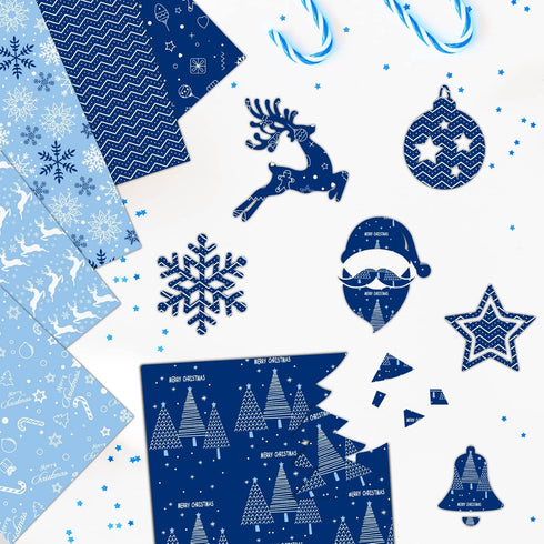 MIAHART 30 Sheets Merry Christmas Pattern Paper Set A4 Size 10 Designs Festival Decorative Craft Paper Double-Sided for Card Making Scrapbook, Blu...