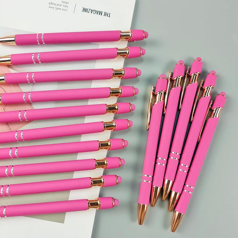 Aozora 15 Pieces Retractable Ballpoint Pens Black Ink 1.0 mm with Stylus Tip Touch School Office Decor Supplies Pretty Aesthetic Pens (Pink&Gold)...