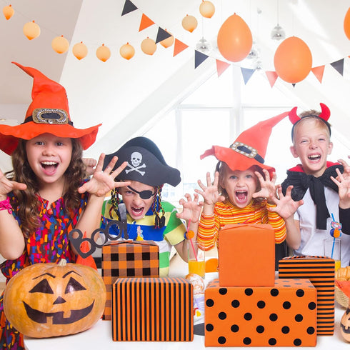 Whaline 100 Sheet Fall Tissue Paper 4 Design Orange Black Plaid Stripe Polka Dots Wrap Tissue Paper Autumn Gift Wrapping Accessory for Fall Celebr...