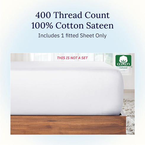 California Design Den White Twin XL Fitted Sheet, 100% Cotton 400 Thread Count Sateen, 1 Fitted Sheet Only for Home, Fits College Dorm Mattresses ...
