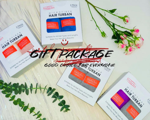 YoulerTex Microfiber Hair Towel Wrap for Women, 2 Pack 10 inch X 26 inch Super Absorbent Quick Dry Hair Turban for Drying Curly Long Thick Hair (G...